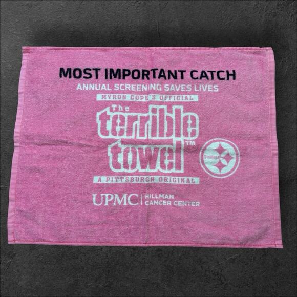 Terrible Towel Pink Cancer Awareness Pittsburgh Steelers Most Important Catch - Picture 1 of 2